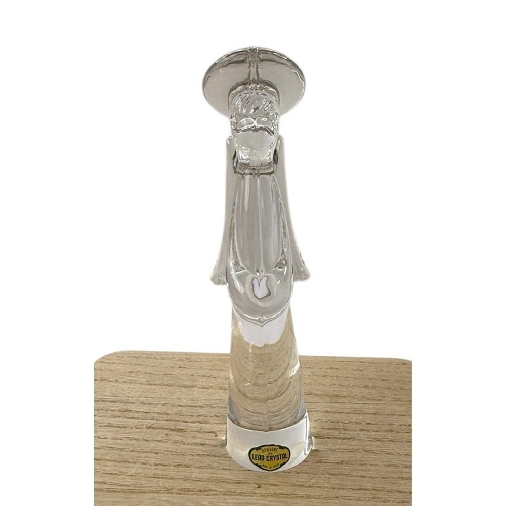 Lead Crystal Angel Statue Christmas Figurine Genuine 25% Clear Small Chip Bottom